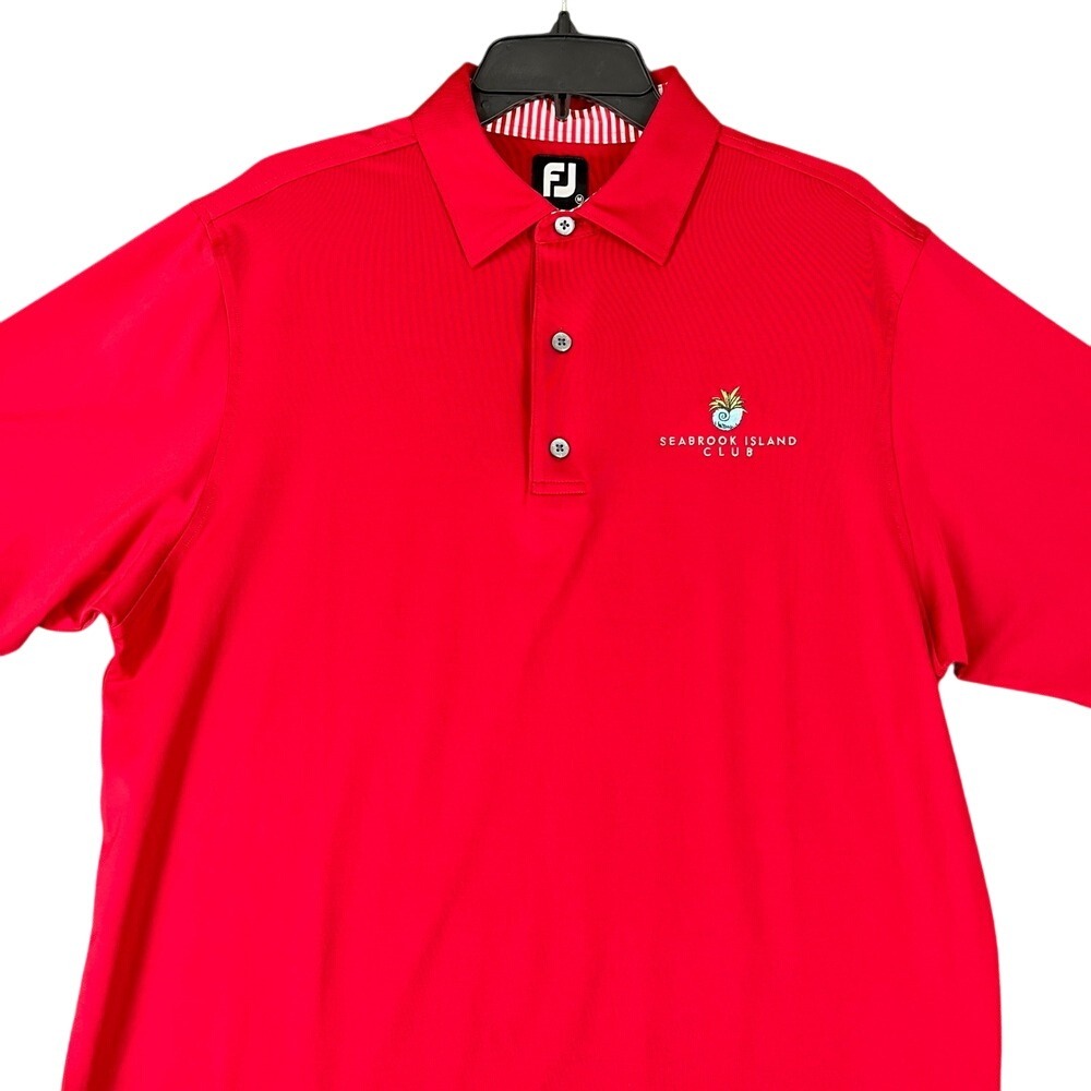 Seabrook Island Club Polo Shirt Mens M FootJoy Performance Golf‎ Red Active Fit